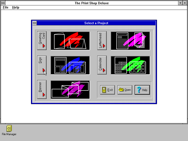 The Print Shop Deluxe for Windows - Menu
